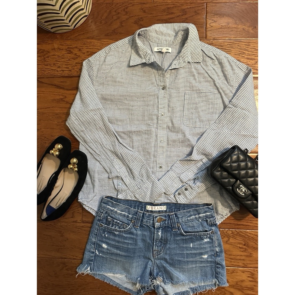 Elizabeth and James Womens M Blue Striped Flecked Button Down Shirt 100% Cotton